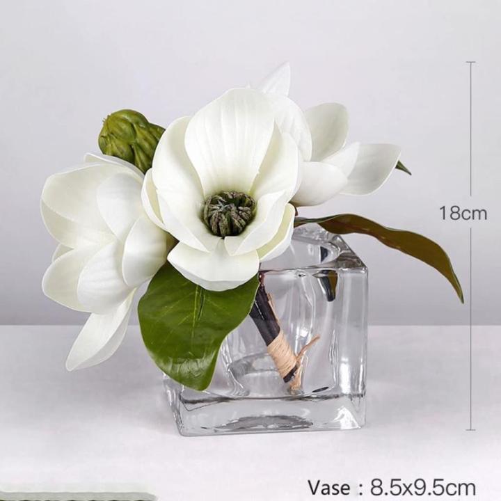 Kunstblumen Künstliche Magnolienblumen mit Vase, kleine künstliche Pflanzen im Innenbereich, Kunstpflanzen im Topf für Wohnkultur, Schlafzimmer, Badezimmer für jeden Anlass