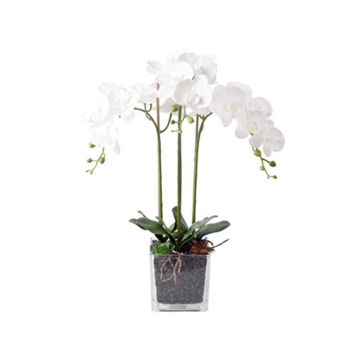 Kunstblumen Künstliche Pflanzen, Phalaenopsis-Orchideen-Blumenarrangement in Vase, realistische Orchideen-Blumenpräsentation im Topf für Zuhause für jeden Anlass