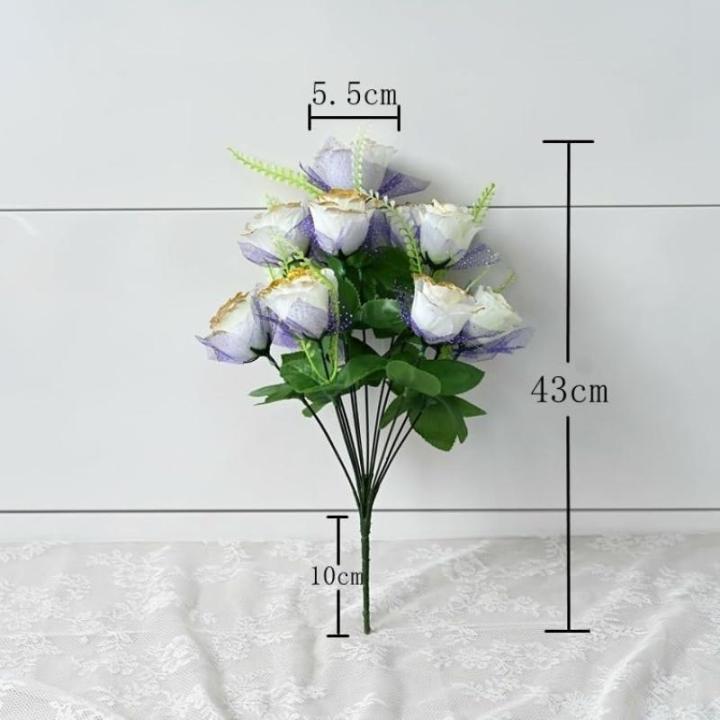 Künstlicher Rosenstrauß, Simulation von 12 Pfauenrosen, Seidenblumen, Hochzeitsdekoration, Heimtextilien, künstliche Blume (Orange)
