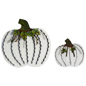 Kürbis-Dekoration aus Metall, für drinnen und draußen, stehend, flach, Kürbis-Dekoration für Herbst Ernte, Halloween, Heim, Küche, Dekoration (1, L & S)