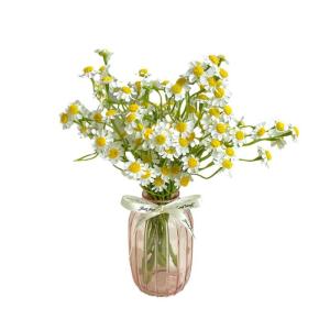 Kunstblumen Künstlicher Gänseblümchen-Blumenstrauß mit Vase, Heimdekoration, Chrysantheme, Simulationsblume, Hochzeit, Geburtstagsfeier für jeden Anlass