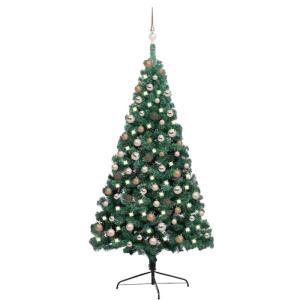 Künstlicher Halb-Weihnachtsbaum Beleuchtung Kugeln Grün 180 cmGrün und Rose