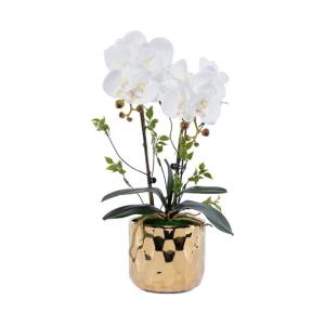 Kunstblumen Gefälschte Orchideenblumen in vergoldeter Keramikvase, künstliche Pflanzen, Bonsai-Seidenblumen für Zuhause, Büro, Balkondekoration für jeden Anlass
