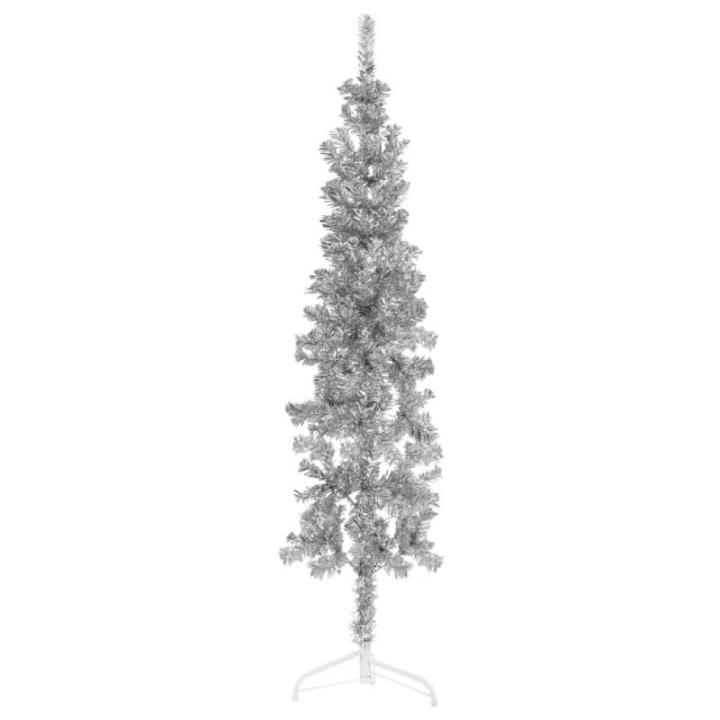 Künstlicher Weihnachtsbaum Silber 180 cm Höhe PVC-Material Halb-Weihnachtsbaum Platzsparend Wand Christbaum Innen- und Außenbereich Wirtschaftliche Weihnachtsdekoration Festlich