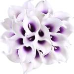 20 stuks kunstbloemen Calla lelie, bruid, latex, ware aanraking, familie, decoratie, feest, bruiloft, hotel, decoratie, boeket (paars-wit)