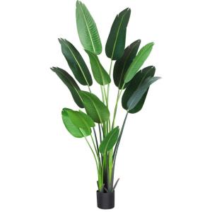 Künstliche Pflanze Künstlicher Paradiesvogel Baum 180 cm Plastik Pflanze Palme im Topf Tropical Hawaii Grün Fake Plant für Schlafzimmer Wohnzimmer Garten Deco (1 Stück)