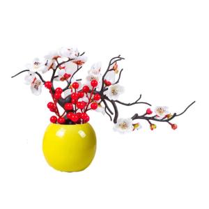 Kunstblumen Künstliche Pflaumenblüte mit Vase, Desktop-Bonsai-Topf-Ornament für Hochzeit, Heimbüro, schön aussehende Kunstblumen für jeden Anlass