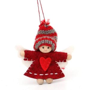 Vilten poppen engel met gebreide muts als hanger / boomopknoping in 3-delige set, afmetingen L/B/H: 1,5 x 5 x 8 cm., 550095