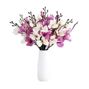 Kunstblumen Künstliche Magnolienblume mit Vase, Hochzeitsdekoration, realistischer Seidenblumenstrauß für den Heimtisch, Blumengeschäft, 4 Farben für jeden Anlass