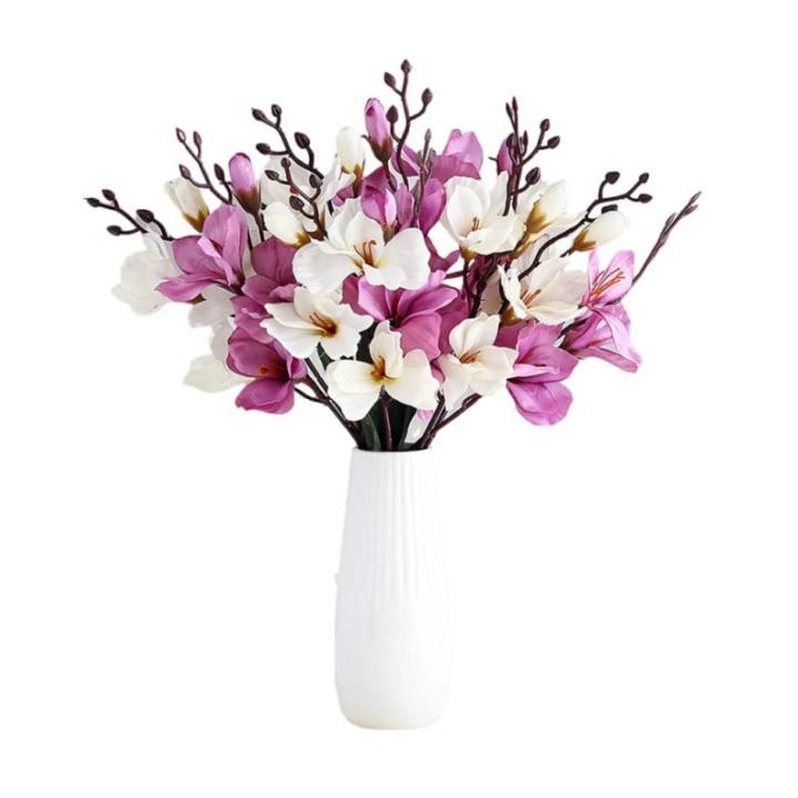 Kunstblumen Künstliche Magnolienblume mit Vase, Hochzeitsdekoration, realistischer Seidenblumenstrauß für den Heimtisch, Blumengeschäft, 4 Farben für jeden Anlass