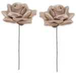 Matches21 Wasrozen met draadsteel voor bloemstukken, kunstrozen, decoratieve rozen, textielrozen met wascoating, Ø 7 cm, 2-delige parelmoer