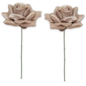 Matches21 Wasrozen met draadsteel voor bloemstukken, kunstrozen, decoratieve rozen, textielrozen met wascoating, Ø 7 cm, 2-delige parelmoer