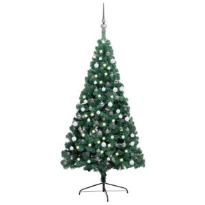 Künstlicher Halb-Weihnachtsbaum Beleuchtung Kugeln Grün 210 cmGrün und grau