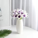 20 stuks kunstbloemen Calla lelie, bruid, latex, ware aanraking, familie, decoratie, feest, bruiloft, hotel, decoratie, boeket (paars-wit)