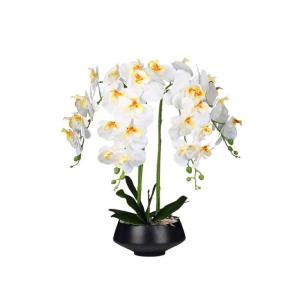 Kunstblumen Künstliches Blumenset, Orchideenpflanze für Hochzeit, Restaurant, Büro, Dekoration, weiße Seidenblume mit schwarzem Topf für jeden Anlass