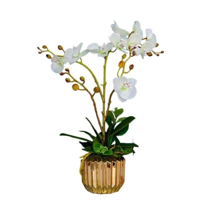 Kunstblumen Künstliches Blumenset, Seidenorchideenblumen, künstliche Bonsai-Kunstblumen-Phalaenopsis-Dekoranordnung in Goldener Vase für jeden Anlass