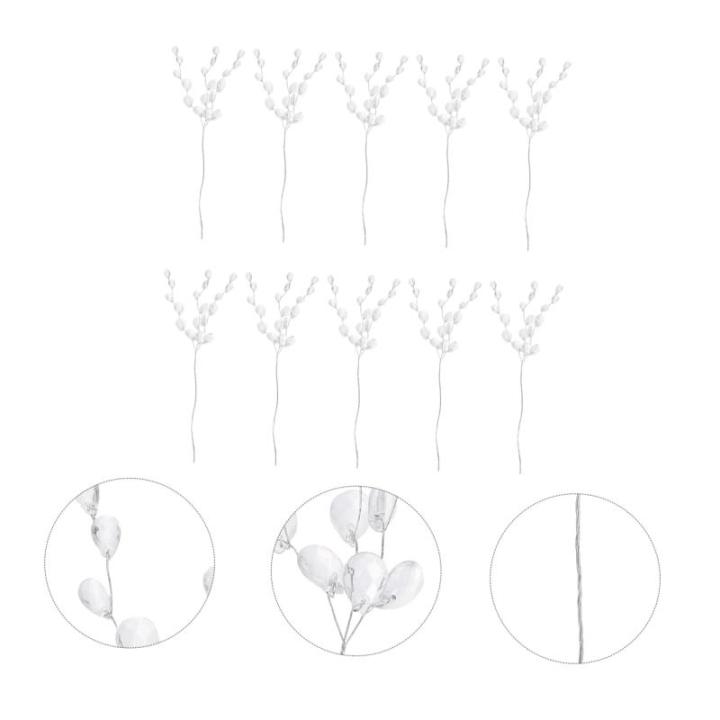 50 Stück Simulierte dreizackige Brautstrauß pflücken Kranzmaterial selber Machen Artificial sztuczne kwiaty Blumenstiel mit Acrylperlen DIY Krone versorgung Eisen Weiß