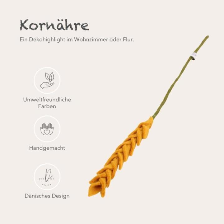 Gry & SIF Kunstgraantakken van vilt, flexibele steel, decoratieve tak, kunsttak, rogge, tarwegras, tarwebloem in scandi-stijl, herfstdecoratie, handgemaakt, Fairtrade I 43 cm, 3 x 