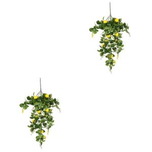 2St Simulation Zitronenrattan Künstliche Zitronenpflanze Dekorative Zitronenpflanze künstliche Blumenbündel künstliche gelbe Zitronen Obst Anlage Zitronenzweig-Picks Plastik