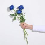 Kunstmatige Zijde Roos Bloem Enkele Stam Levensechte Nep Roos voor Bruiloft Boeket Bloemenarrangementen Huis Feest Bloemstuk Decoratie, 10 stuks (Blauw)