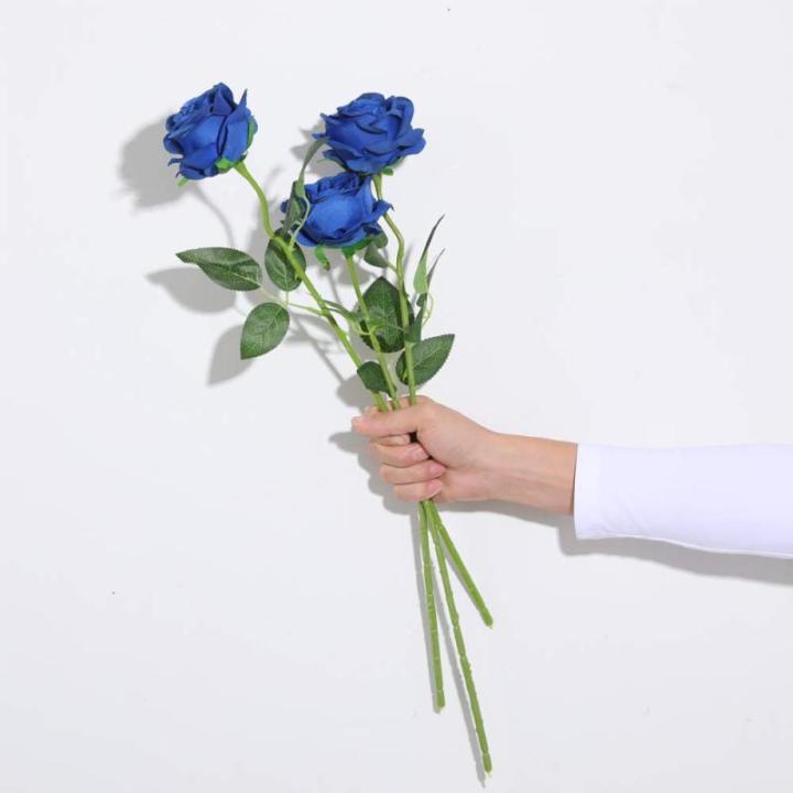 Kunstmatige Zijde Roos Bloem Enkele Stam Levensechte Nep Roos voor Bruiloft Boeket Bloemenarrangementen Huis Feest Bloemstuk Decoratie, 10 stuks (Blauw)