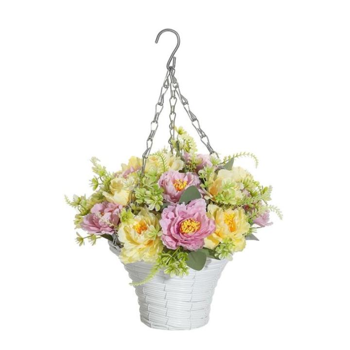 Hängende Blumenpflanze im Korb für Frühlingshochzeitsveranda-Gartenhöfe