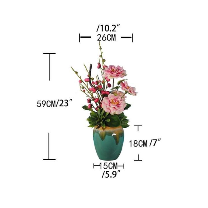 Kunstblumen Künstliche Blumen, Pflaumenblüte, Kamelie mit Topf, Simulationsblumen, Tischdekoration, Zubehör, Kunstblumen in Vase für jeden Anlass