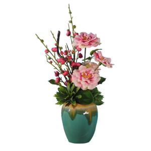 Kunstblumen Künstliche Blumen, Pflaumenblüte, Kamelie mit Topf, Simulationsblumen, Tischdekoration, Zubehör, Kunstblumen in Vase für jeden Anlass