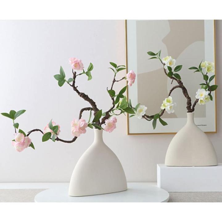 Kunstblumen Künstliche Pflaumenblüten, Pflaumenblüte im Zen-chinesischen Stil, für Heimtisch, Büro, Party, Dekoration (weiße weiße Keramikvase) für jeden Anlass