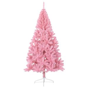 Kunstkerstboom, halve kerstboom met standaard, 240 cm hoog, kerstdecoratie, kunstboom, hoge kunstboom, kerstboom, kerstboom, PVC en staal, roze