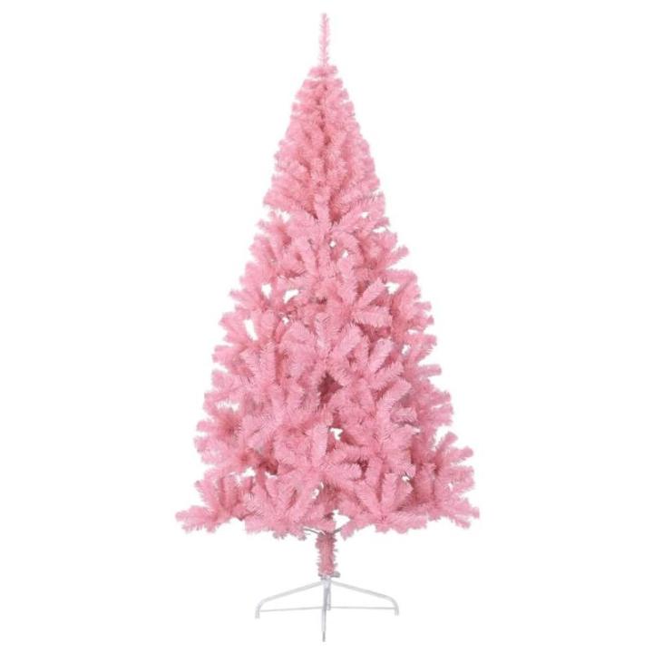 Halve kunstkerstboom met standaard, kerstboom, dennenboom, decoratieve boom, kerstdecoratie, roze, 240 x 125 cm