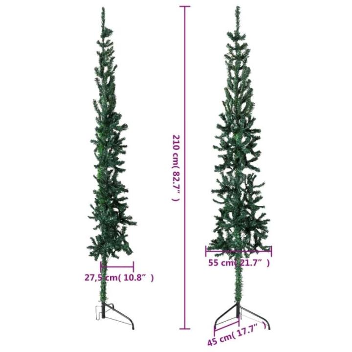 Künstlicher Weihnachtsbaum Grün 210 cm Höhe PVC-Material Halb-Weihnachtsbaum Platzsparend Wand Christbaum Innen- und Außenbereich Wirtschaftliche Weihnachtsdekoration Festliche