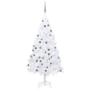 Kunstkerstboom met verlichting en ballen, dennenboom, kerstboom, decoratieve boom, kunstboom, kerstdecoratie, kerstdecoratie, kerstsfeer, kerstdecoraties, wit, 120 cm