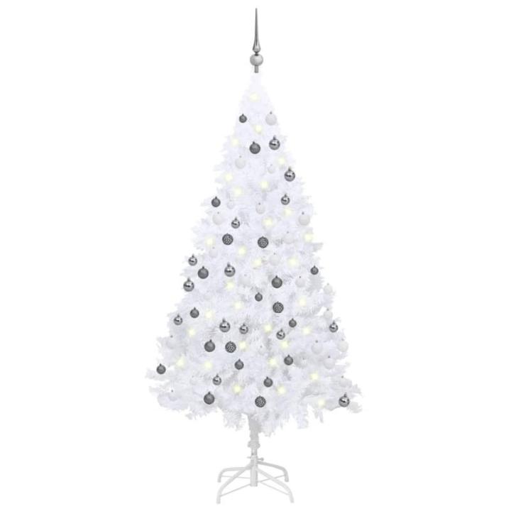 Kunstkerstboom met verlichting en ballen, dennenboom, kerstboom, decoratieve boom, kunstboom, kerstdecoratie, kerstdecoratie, kerstsfeer, kerstdecoraties, wit, 120 cm