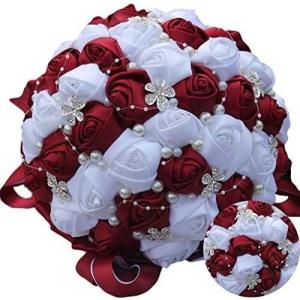 Hochzeitsstrauß for die Braut mit künstlichen Blumen, rot-weißer Kristall-Brautstrauß, individueller künstlicher Blumenstrauß for Brautjungfern