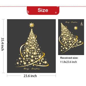 Kerstboom raam klampt stickers voor glas, extra grote gouden kerstramen statische stickers, doe-het-zelf muur raam deur muurschildering showcase sticker sticker (2 stuks)