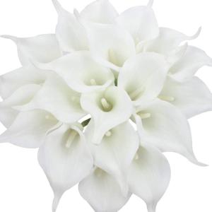 20 stuks kunstmatige Calla lelie, bruid, latex, ware aanraking, familie, decoratie, feest, bruiloft, hotel, decoratie, boeket (wit-wit)