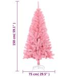 Kunstkerstboom met standaard 150 cm hoog, hoge kunstkerstboom, kerstdecoratie, pvc en staal, roze