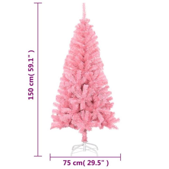 Kunstkerstboom met standaard 150 cm hoog, hoge kunstkerstboom, kerstdecoratie, pvc en staal, roze