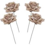 Kunstrozenbloemen met steel als kunstmatige decoratieve rozen van was, 4 parelmoer rozenblaadjes als echt voor bloemstukken, bloemendecoratie, waxrozen als kunstrozen, begraafplaat