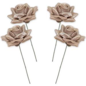 Kunstrozenbloemen met steel als kunstmatige decoratieve rozen van was, 4 parelmoer rozenblaadjes als echt voor bloemstukken, bloemendecoratie, waxrozen als kunstrozen, begraafplaat
