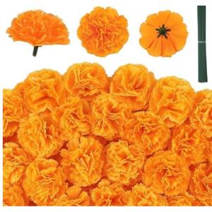 Blumengirlande Rot Kunstblumen Kirschblüten Girlande Orange 6cm Nelke DIY Girlande Hochzeit Urlaub Dekoration Urlaub Girlande Zubehör Party Dekoration Blumen Balkonpflanze (Orang