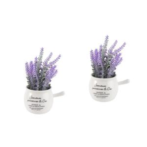2St Bonsai-Handwerk Balkondekoration Kunstblumen Blumenarrangement Tischdekoration gefälschte Mini-Blumen eingetopft Lavendel künstliche Blumentopf-Ornament Heimdekoration