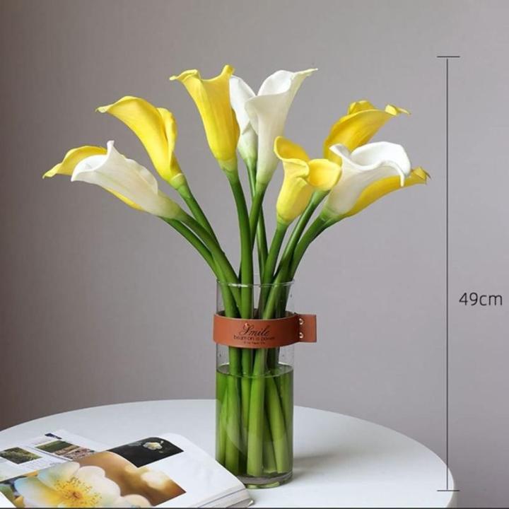 Kunstblumen Künstliche Blumen im Topf – Faux Calla Lily Blumen Grünpflanzen mit Glasvase für Heimdekoration, Hochzeitstisch für jeden Anlass