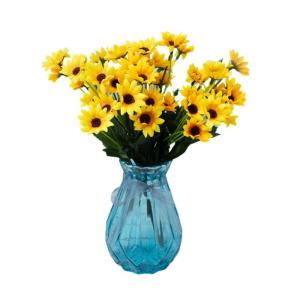 Kunstblumen Sonnenblumen-Dekor Gelbe gefälschte Sonnenblume in Vase, Stängel aus Seide, Tischdekoration, Hochzeitsdekoration (Glasvase), Höhe: 30 cm für jeden Anlass