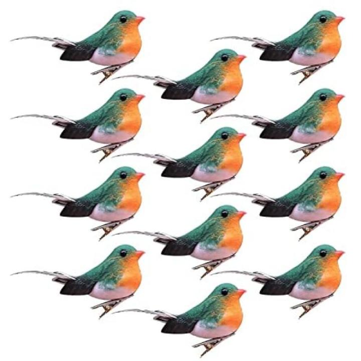 Kunstmatige roodborstjesvogel om vast te klemmen, rode kardinaal, kerstboomdecoratie, vogelknutselsets voor boom, huis, tuin, feestdecoraties buiten (A2, 12 stuks, robin)