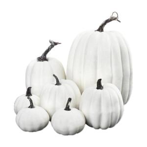 7 stuks kunstpompoenen, pompoen, decoratie, sierpompoen, kunstplantset voor Halloween, decoratie, herfstdecoratieset, 4 maten, wit