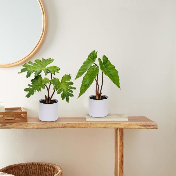 2 stuks tropische , klein, in pot, wit, decoratieve planten in pot, als echt, tropische geldplant, plastic planten voor woonkamer, kantoor, decoratie