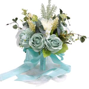 Künstlicher roter Rosen-Blumenstrauß mit Spitzenband, Blätter, Simulationsstrauß für Valentinstag, Hochzeit, Braut, Requisiten, Geschenk