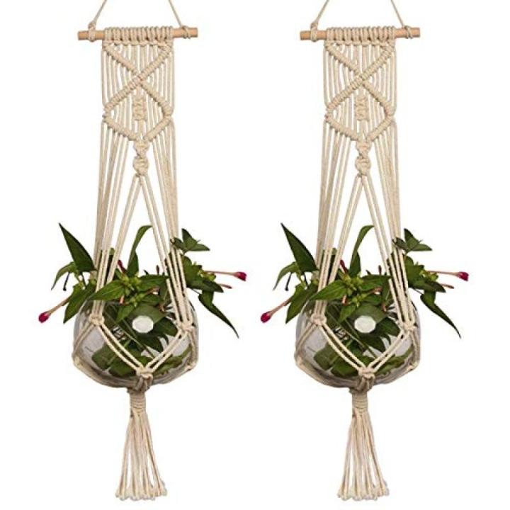 Großformatige Betriebsaufhänger Korb Handgemachte Seil Töpfe Halter Feinhanfseil Net Blumentopfpflanze Lanyard (Color : A)